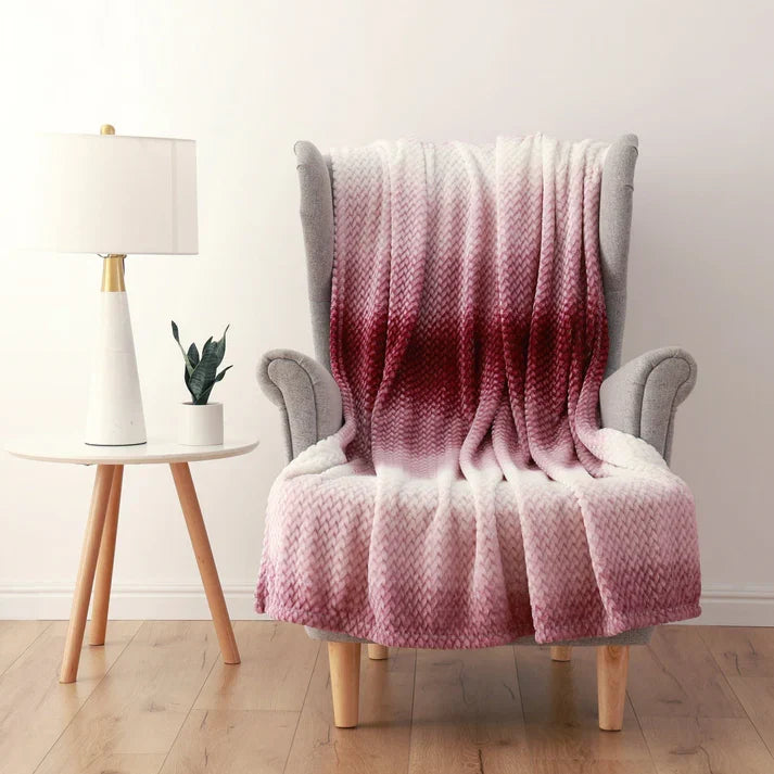 Ombre Velvet Throw Blanket - Dobby Plush 50 x 60 Inch | Teal, Red, Light Red
