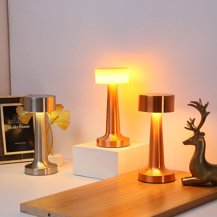 Vintage Metal Table Lamp USB Rechargeable LED Night Light for Restaurant and Home