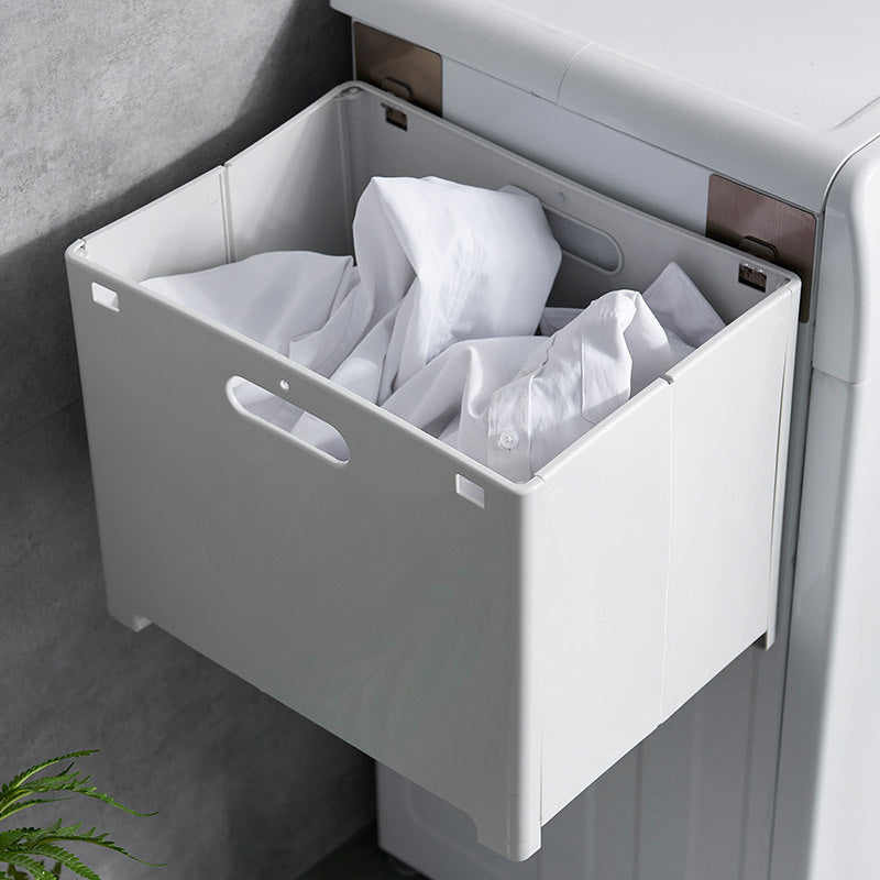 Wall Mounted Laundry Hamper with Shelf Space Saving White and Grey
