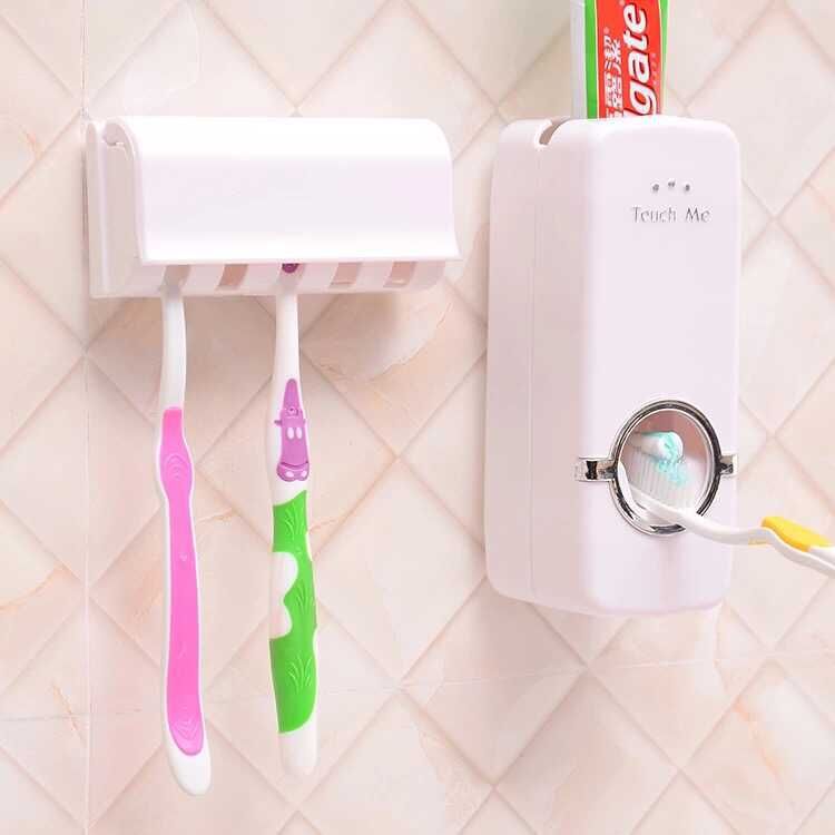 Wall Mounted Toothpaste Dispenser with 5 pcs Toothbrush Holder