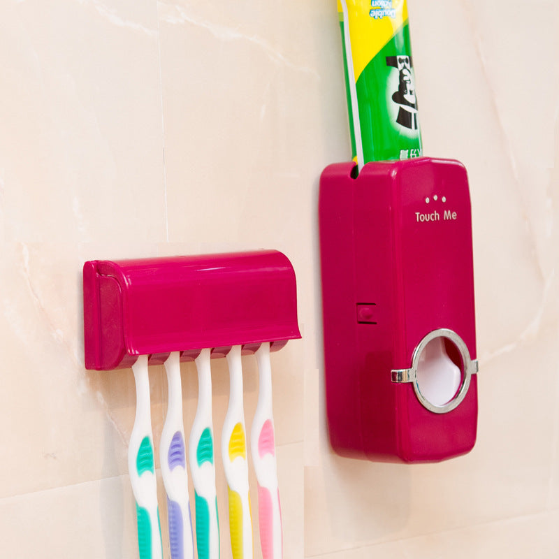 Wall Mounted Toothpaste Dispenser with 5 pcs Toothbrush Holder