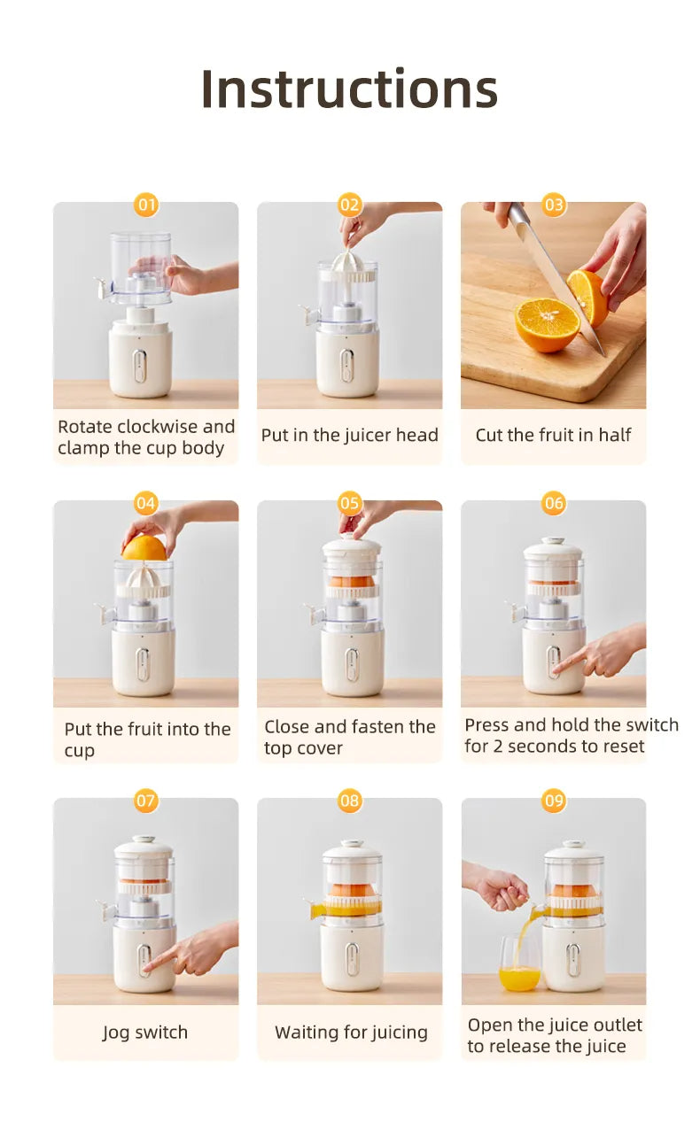Wireless Portable Electric Juicer, Stainless Steel USB Mini Fruit Squeezer Blender Kitchen Set