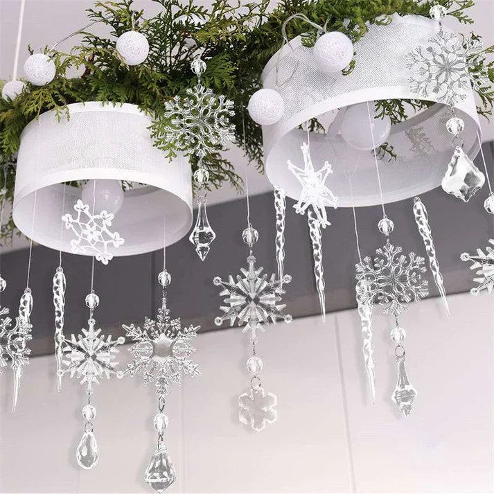 Hanging Acrylic Ice Strip Snow Ceiling Xmas Pendants Snow Ceiling Decorations