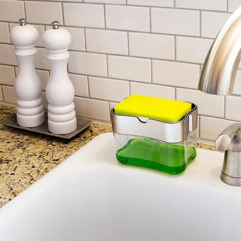 Soap Dispenser with Dish Brush & Sponge Set Kitchen Sink Cleaning Kit